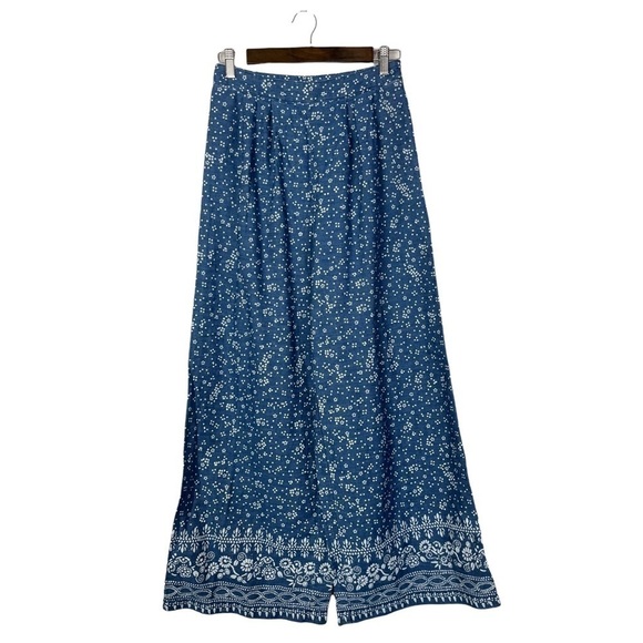 NEW Free People Blue & White Dot & Floral Printed Wide Leg High Rise Jean Pants - Picture 1 of 7